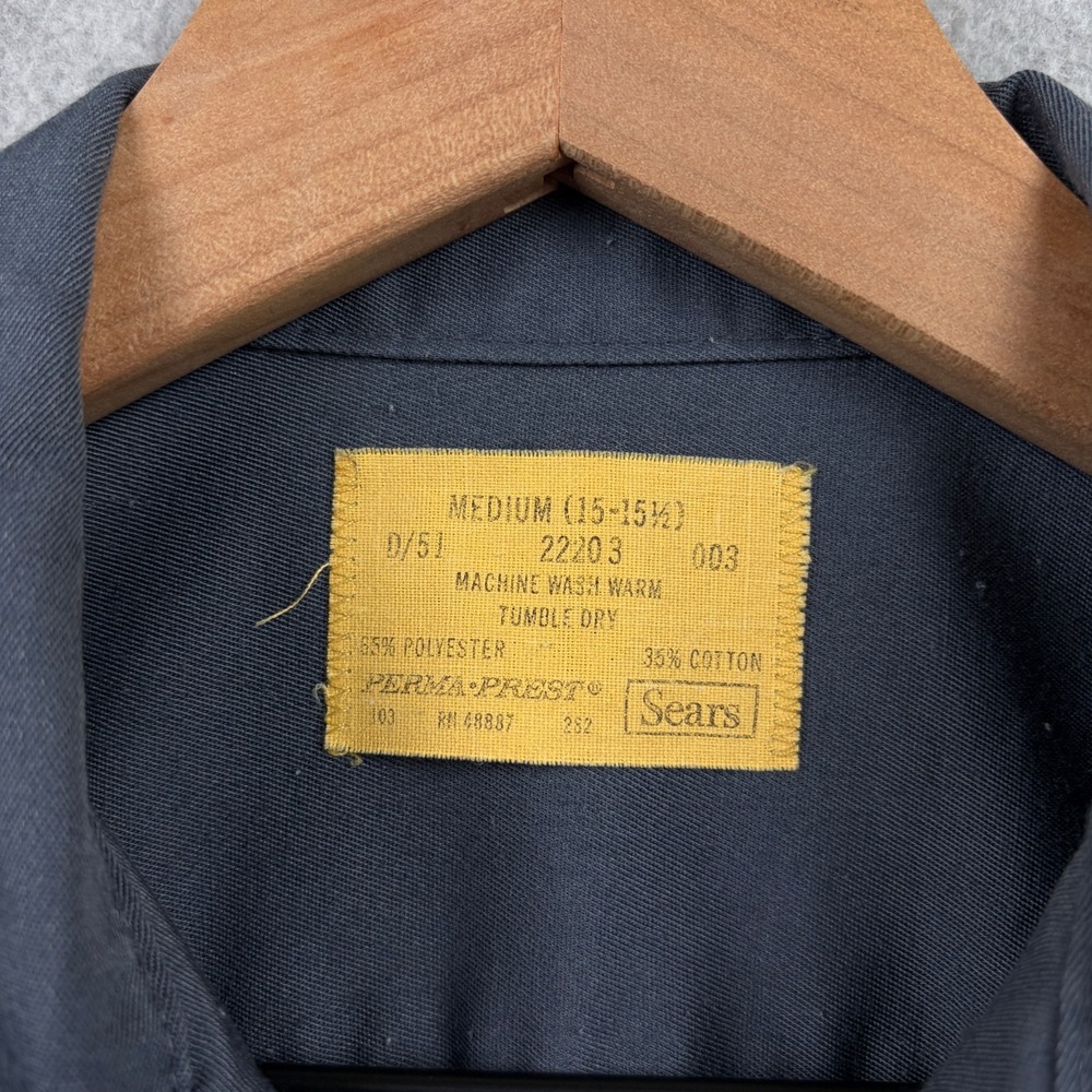 Vintage 70s Sears Shirt Mens Medium Gray Twill Button Up Perma Prest Workwear - Picture 4 of 6